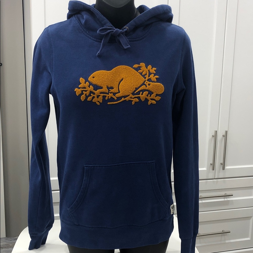 🦫Roots Hoodie with Chenille Patch - Women’s XXS - Blue/Mustard- Yellow